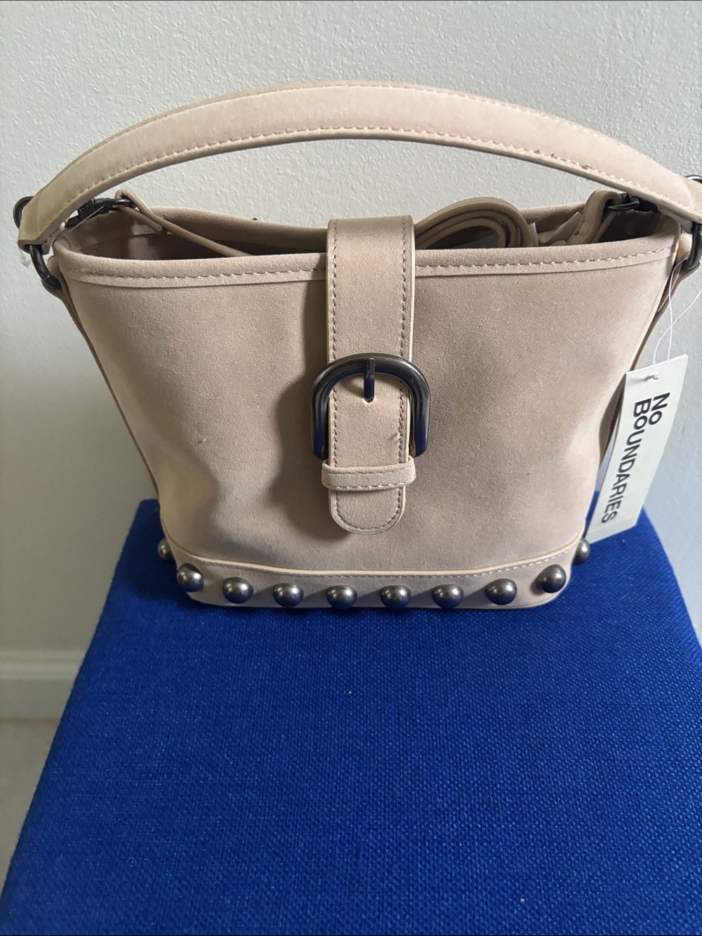 No Boundaries Taupe Studded Bucket Shoulder Bag